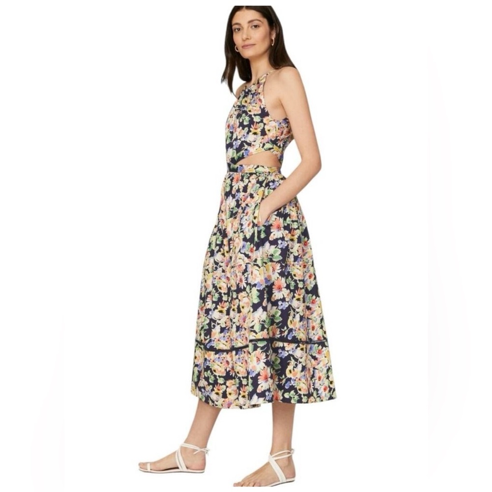 Floral Halter Midi Dress with Cutouts